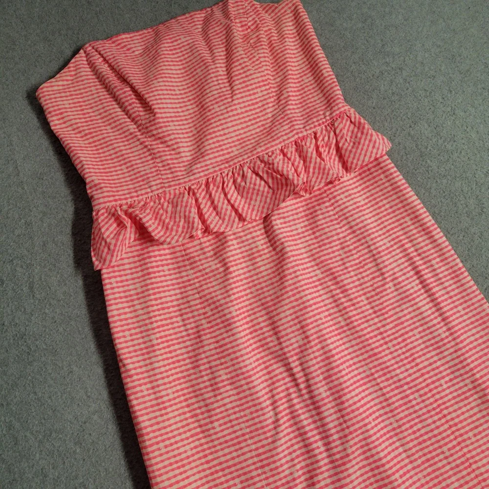 Lilly Pulitzer Lowe Pink Gingham Seersucker Peplum Strapless Dress 4 Zip Derby - Picture 2 of 13